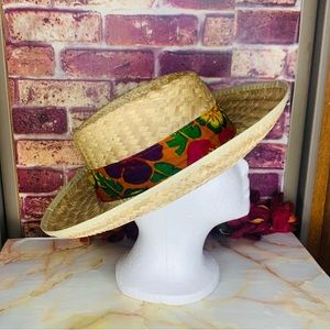 Natural Tan Raffia Gamblers Hat with Floral Band